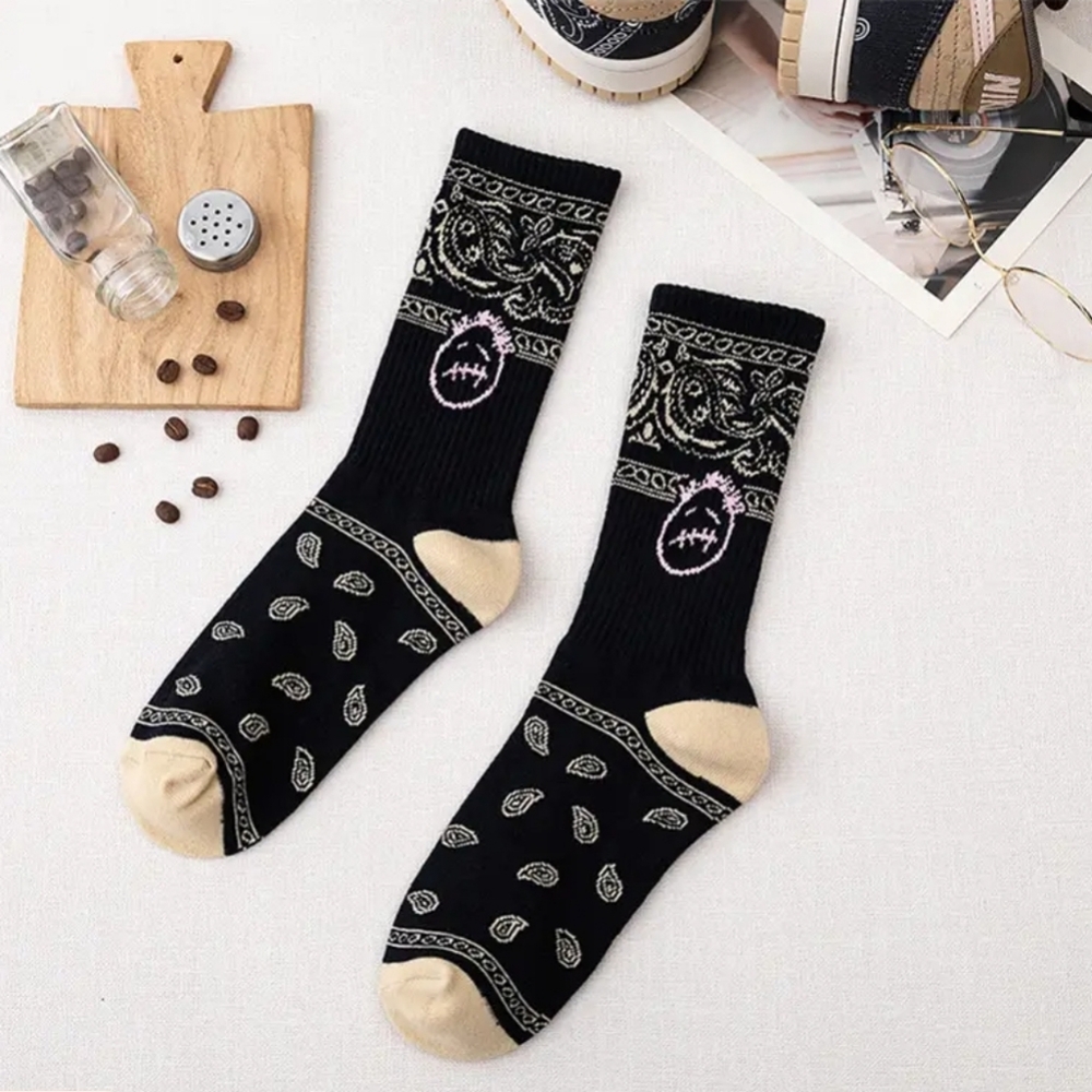 Travis Scott Cactus Jack Navy Blue Cream Bandana Socks
